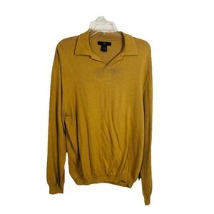 H&H Men's Sweater M Mustard Yellow Ribbed Crewneck Cashmere Cotton Wool‎ Blend